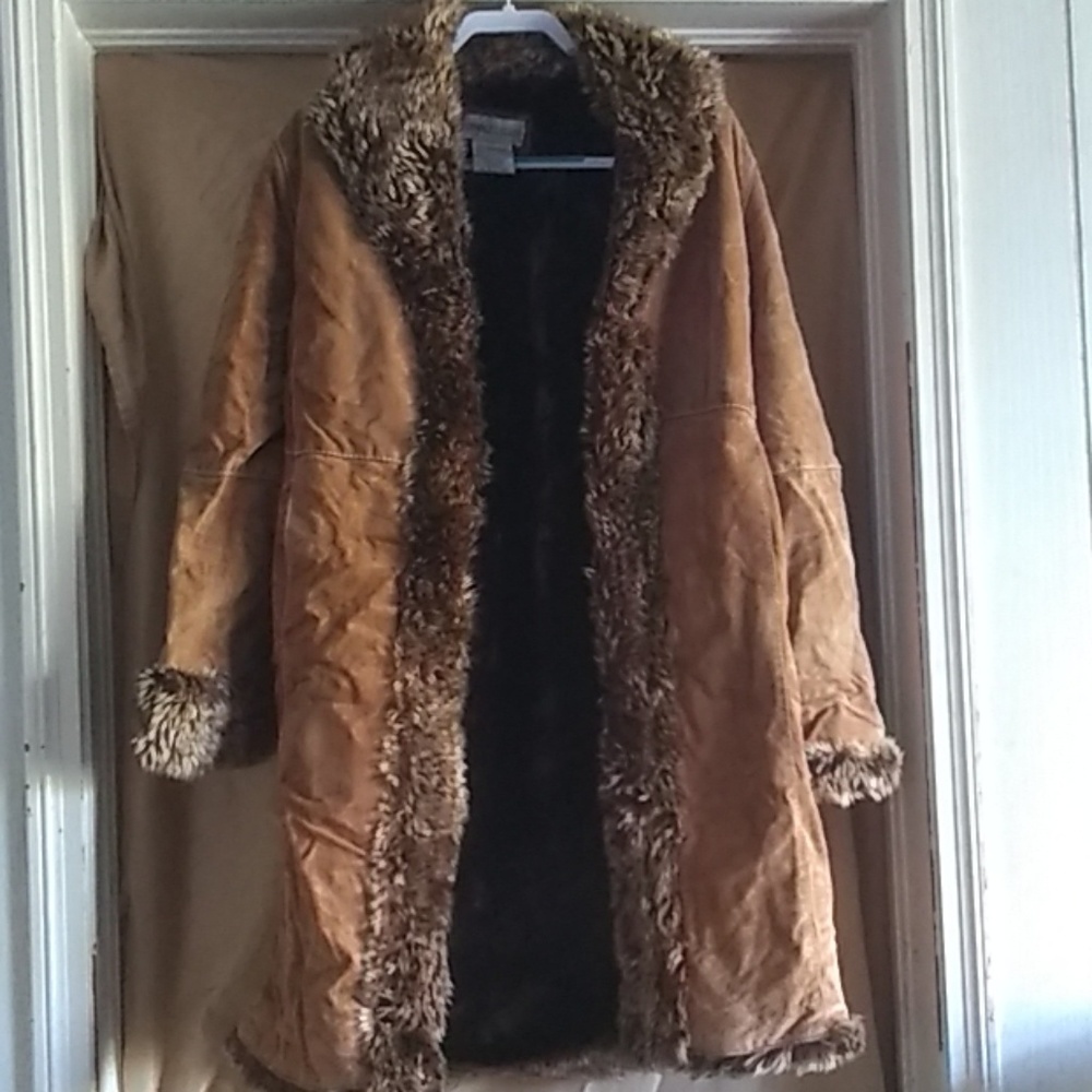 Charles Klein Leather, and Fur Collar Coat Size S